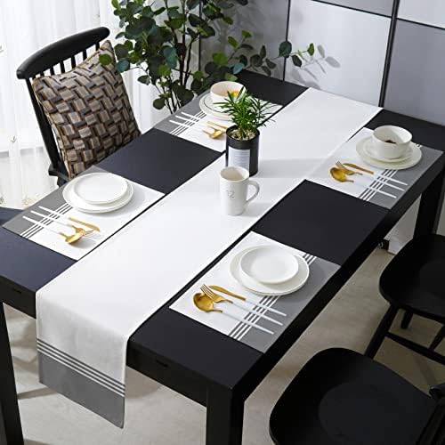 Farmhouse Table Mats Set of 4 With Table Runner 90 Inches Long, Cotton