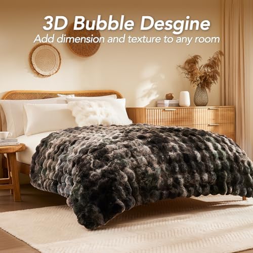 L'AGRATY Faux Rabbit Fur Throw Blanket for Couch, 60'' x 80'', Tie-Dye