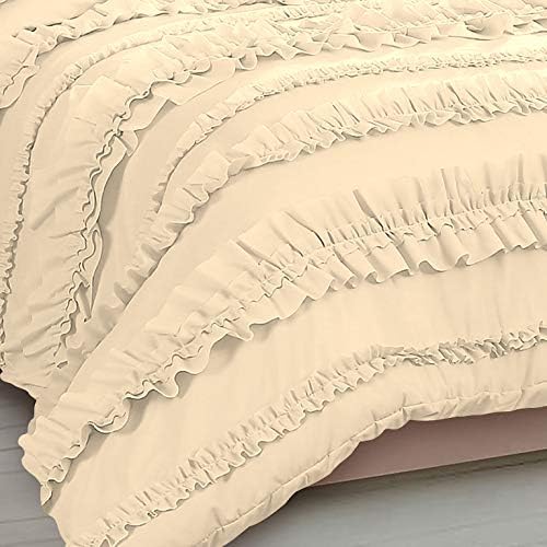 3 Piece Full Ruffles Layers Duvet Cover Set with Zipper Closure, 100%