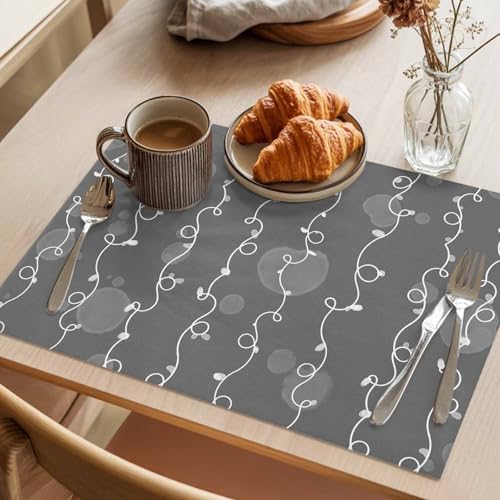 White Lines Placemats Set of 8, Cotton Linen Fabric Place Mats