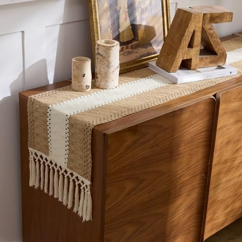 Baccessor Farmhouse Boho Table Runner for Fall Home Decor 12 x 36 Inch