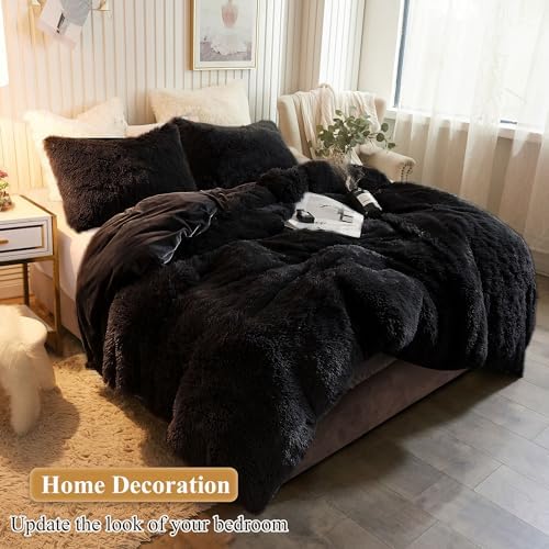 XeGe Fluffy Faux Fur Throw Pillow Covers, 18"x18", Set of 2, Black