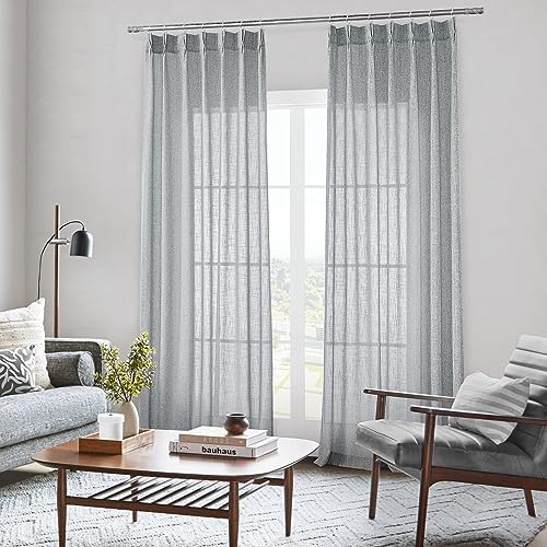 Central Park Pinch Pleated Semi Sheer Curtain Panel, 40"x95"x2