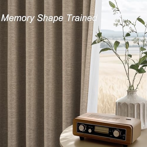 Topfinel Linen Blackout Curtains 96 Inch Long, Light Blocking Rustic