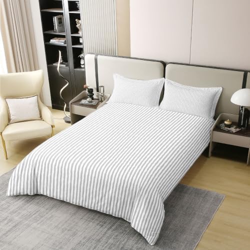Feelyou Grey Striped Duvet Cover 100% Cotton King Size