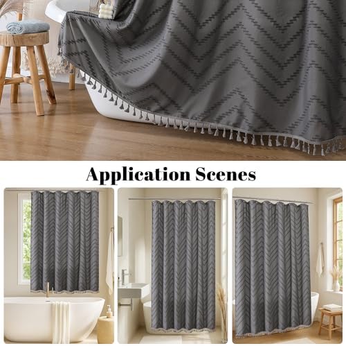 OWENIE Grey Fabric Boho Shower Curtain 72 x 72 Inches for Bathroom