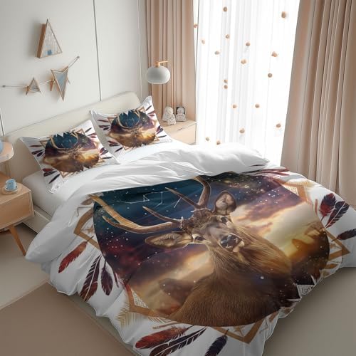 California King Duvet Cover Set Animal Deer Feather Arrow Soft