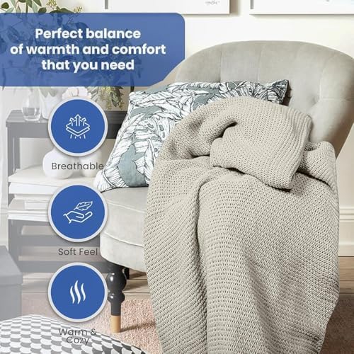 100% Cotton Open Weave Blanket Twin – Breathable All Season – Oatmeal