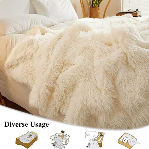 XeGe Decorative Luxury Fluffy Faux Fur Bed Blanket, Beige, 60"x80"