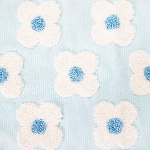 DECOBIRD Embroidery Throw Pillow Cover 20x20 Light Blue Floral Design