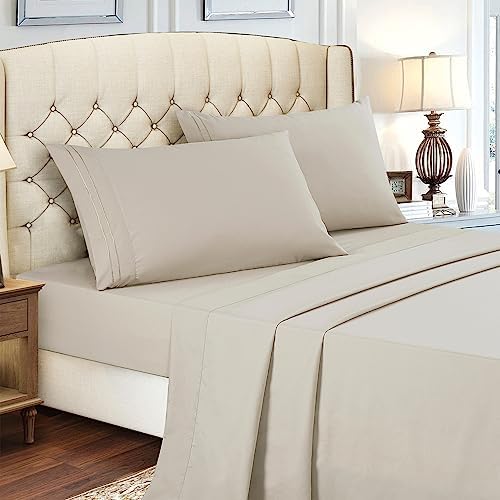 ESCA 4-Piece Taupe Sheet Set Queen Size with Flat Sheet, Fitted Sheet