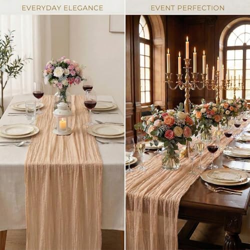 12 Pack Beige Cheesecloth Table Runner 20 x120 Inch - 10FT Boho Rustic
