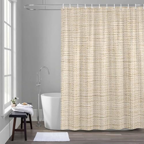 Brown Shower Curtain 84 inches Extra Long Linen Texture Modern