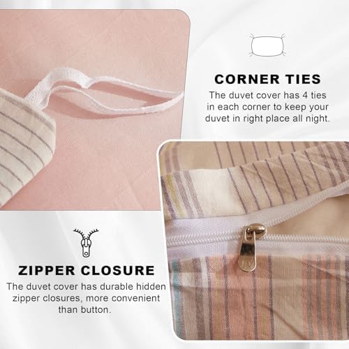 VClife Classic Stripe Duvet Cover King Size, 100% Washed Cotton Linen