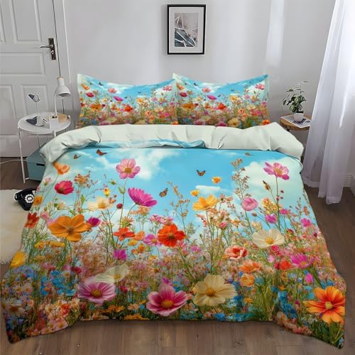 California King Duvet Cover Set Plant Flower Daisy Soft Microfiber