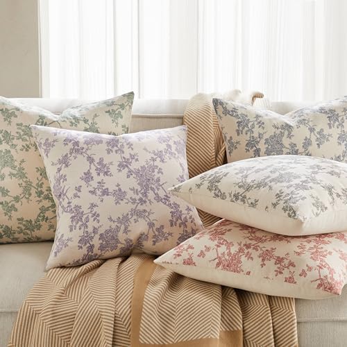 2 Pack French Floral Throw Pillow Covers 20x20in, Red/Cream