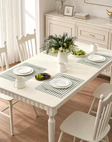 Striped Leather Placemats Set of 6, Khaki, Faux Leather