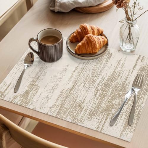 Rustic Brown Mottled Placemats Set of 6, Cotton Linen Fabric Place