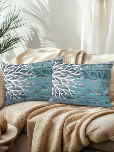 Set of 2 Outdoor Pillows Waterproof, Coastal Corals Indoor/Outdoor