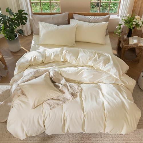 MooMee Duvet Cover Set 100% Washed Cotton Linen Like Twin