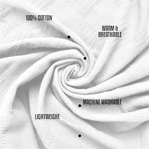 Oakias 100% Cotton Blanket Queen Size, White 90 x 90 Inches – 350 GSM
