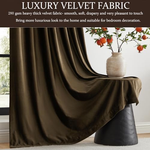 PRIMROSE 100% Full Blackout Brown Velvet Curtains 72 inch Long for