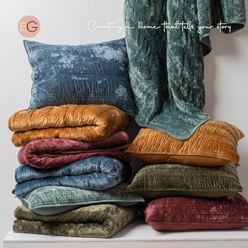 EverGrace Ruched Lightweight Velvet Quilt Set, King Size, Dark Green