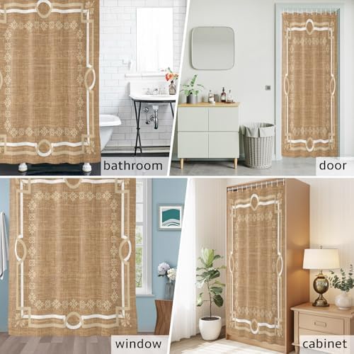 QueenKer Brown Double Lines Shower Curtain Modern Linen Texture