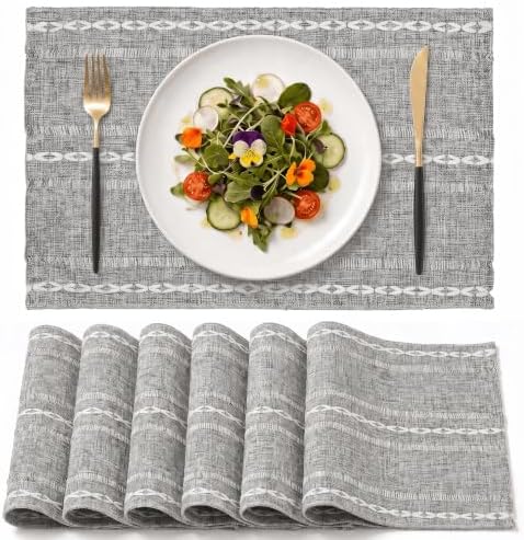 Artoid Mode Dark Grey Rustic Cotton Blend Placemats Set of 6-12x18