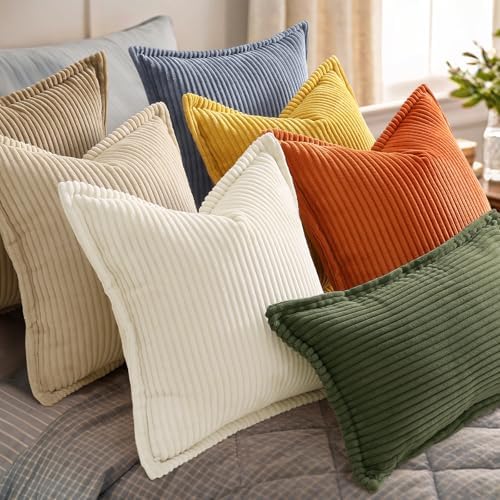 decorUhome Fall Corduroy Olive Green Throw Pillow Covers 22x22 Set of