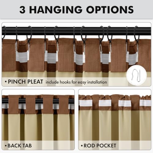 MIULEE 100% Blackout Linen Curtains for Bedroom 42 x 96 Inch Brown 2