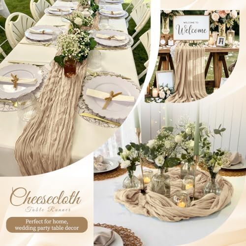 12 Pack Beige Cheesecloth Table Runner 17x108 Inch Semi Sheer Boho