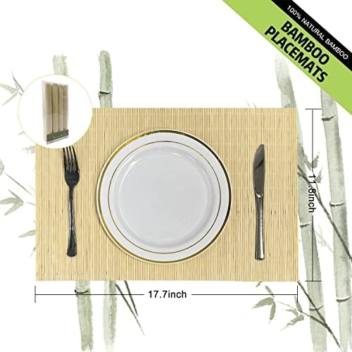 8-Pack 17.7x11.8 Bamboo Placemats, Non-Slip, Natural