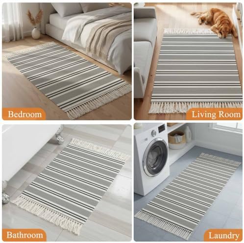 Grey Striped Hallway Runner Rug 2'x5', Modern Farmhouse Vertical