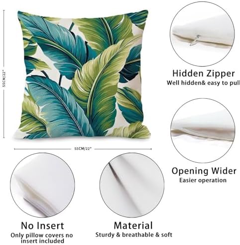 ArogGeld Chinoiserie Pillow Covers Set of 2 Green Tropical Palm Leaves