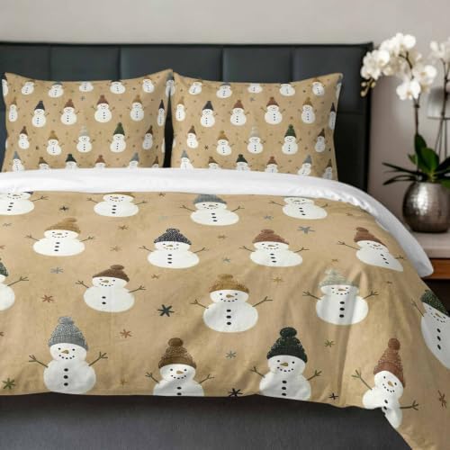 Duvet Cover Cal King Size, Snowman Christmas 3-Piece Bedding