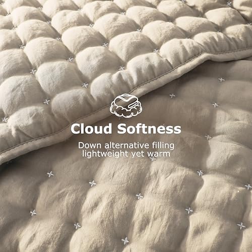 WDCOZY Cloud Soft Quilt Set, Oversized King Size, Beige, 116x106
