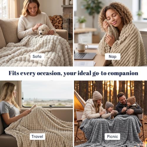 PHF Luxury Soft Fleece Blanket King Size for Bed No-Shed Taupe