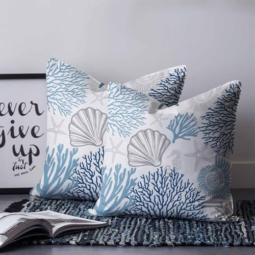 Pillow Covers 20x20 Set of 2, Blue Grey Coastal Throw Pillow Covers