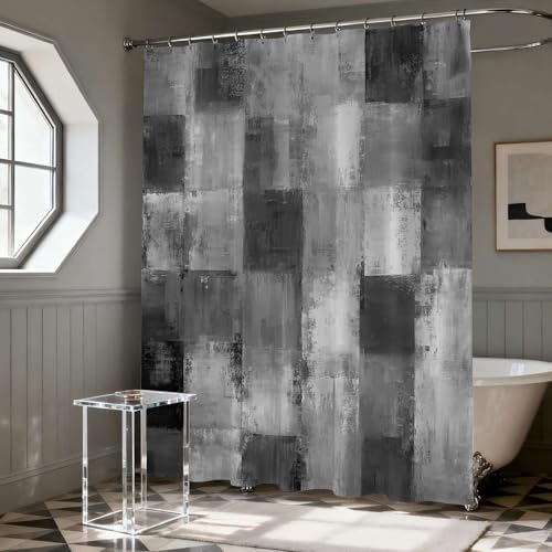 Mocsicka Grey Patchwork Shower Curtain, Black and White Modern