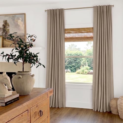 Faux Linen Total Blackout Curtains for Bedroom 72 Inch Long Copper