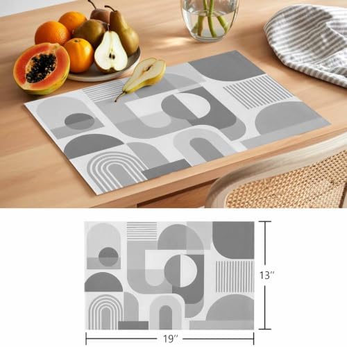 Gray Geometric Placemats Set of 8, Cotton Linen Fabric Place Mats