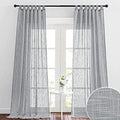 RYB HOME Grey Sheer Curtains 96 inch Length, Linen Textured Sheer