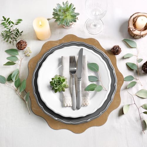 comfoyar Faux Leather Flower Shaped Placemats Set of 6, 13.5 Inch Heat