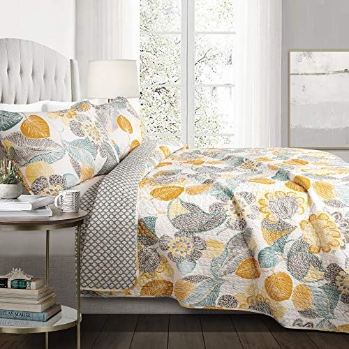 Lush Decor Layla Reversible Cotton Quilt King Size 3 Piece Set Yellow