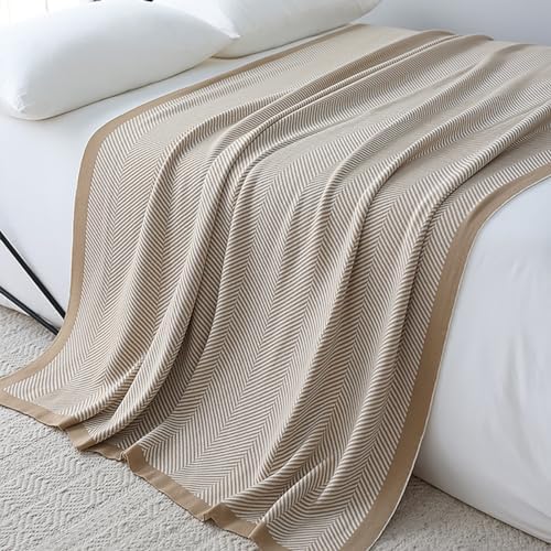 Striped Knitted Throw Blanket, Acrylic Super Soft Warm Blanket for