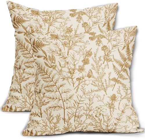 Mustard Yellow Floral Pillow Covers 20x20 Set of 2 Botanical Print