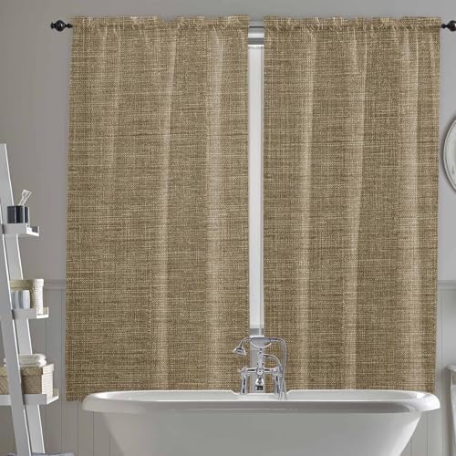 Vintage Brown Window Curtains 72 Inch Length, Farmhouse Retro Dark