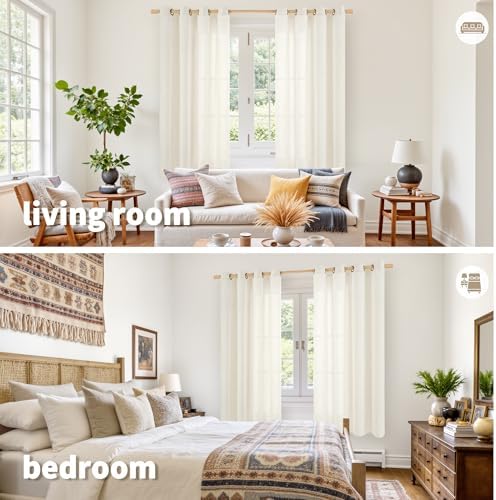 YoungsTex Ivory Linen Curtains 63 Inch Length for Living Room Window