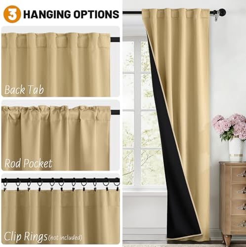 SimpleHome 100% Blackout 72 Inch Biscotti Beige Curtains for Living